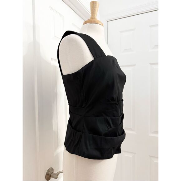 Talbot Runhof Pret Sleeveless Pleated Square Neck Top Blouse Black Size 16 - Picture 3 of 8